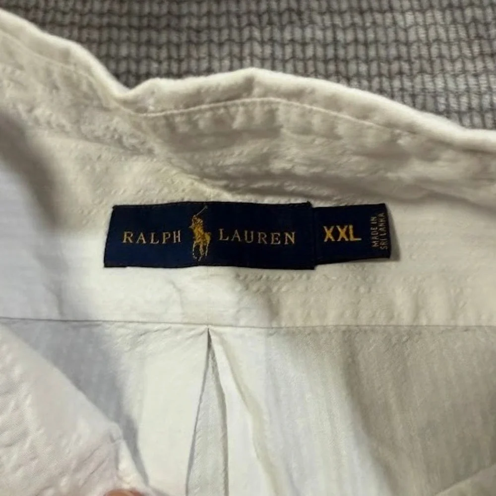 Ralph Lauren Mens XXL White Seersucker Short Sleeve Button Down Shirt Pony Logo